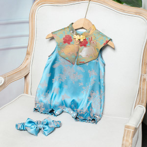 
Morning dance girl baby year old dress summer thin baby 100-day banquet new Chinese jumpsuit grabs Zhou purple national style