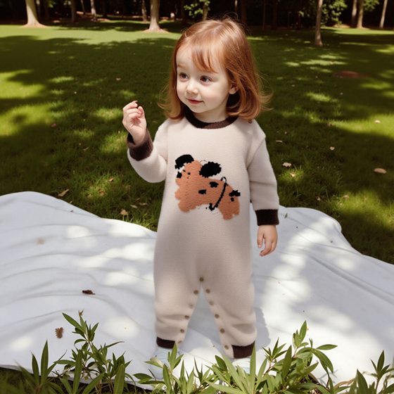 Baby autumn and winter clothes, half-sided velvet knitted jumpsuit, warm pajamas for male and female babies, small month-old outing clothes