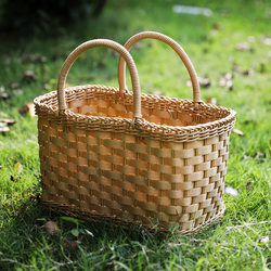 Kens Imitation Rattan Shopping Basket Japanese-Style Grocery Basket Hand-Held Flower Basket Woven Bag Picnic Basket Pet Fruit Basket