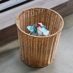 Kens Nordic Living Room Household Trash Can, Imitation Rattan Woven Classification Trash Basket, Toilet Bathroom Lidless Trash Bin