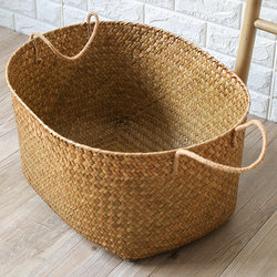Kens Large Dirty Clothes Storage Basket, Straw Woven Large Capacity Storage Basket for Clothes and Toys, Household European Style