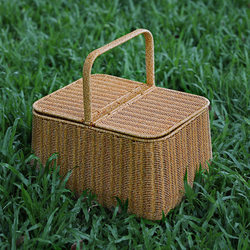 Kens Extra-Large Capacity Outdoor Picnic Basket ins Nordic Style Shopping Basket with Lid, Grocery Basket, Pet Carrier Basket