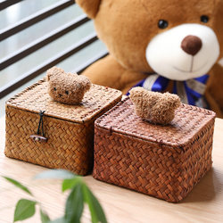 Kens Desktop Storage Box Rattan Woven Gift Box with Lid Dustproof Miscellaneous Basket Creative Gift Box Jewelry Box