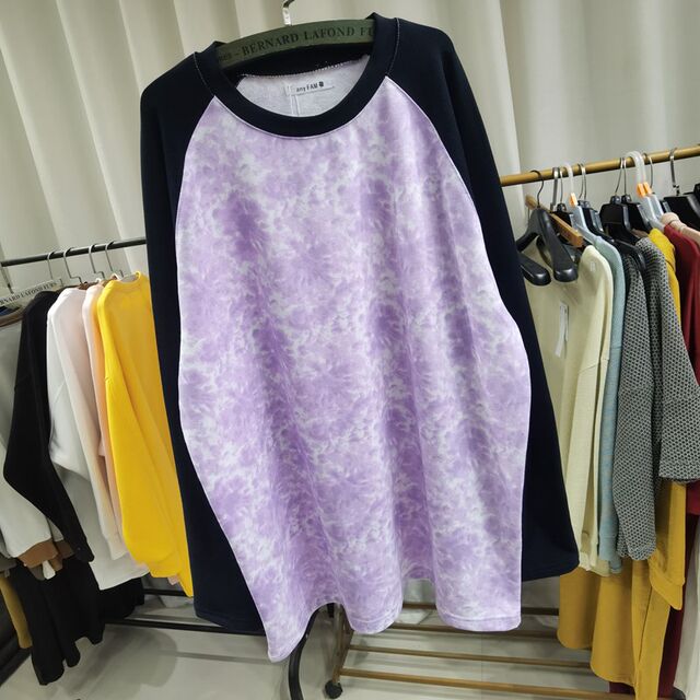 2025 Spring New Japanese Sweet and Cute Loose Large Size Tie Dye Print Women's Ragnant Sleeve Sweatshirt
