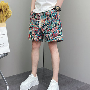 
2025 printed ethnic shorts men's summer thin casual sports pinch pants Hawaiian vacation beach pants