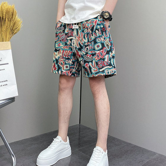 
2025 printed ethnic shorts men's summer thin casual sports pinch pants Hawaiian vacation beach pants