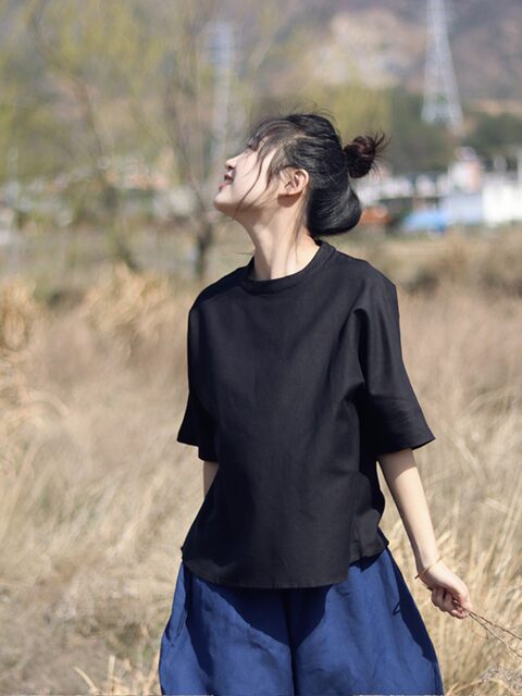 2025  24/4 SN41 literary and retro long-sleeved linen cotton smoked color craft fried old contrasting color lace neck cardigan shirt