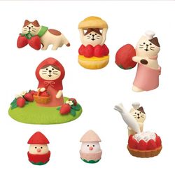 Cute Zakka Cartoon Desktop Strawberry Japanese-Style Cat Dessert Toy Mini Puff Cake Decoration Ornament