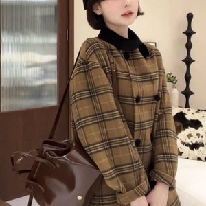 
South Korea Dongdaemun retro plaid double-sided cashmere woolen coat women's mid-length 2025 autumn and winter new style
