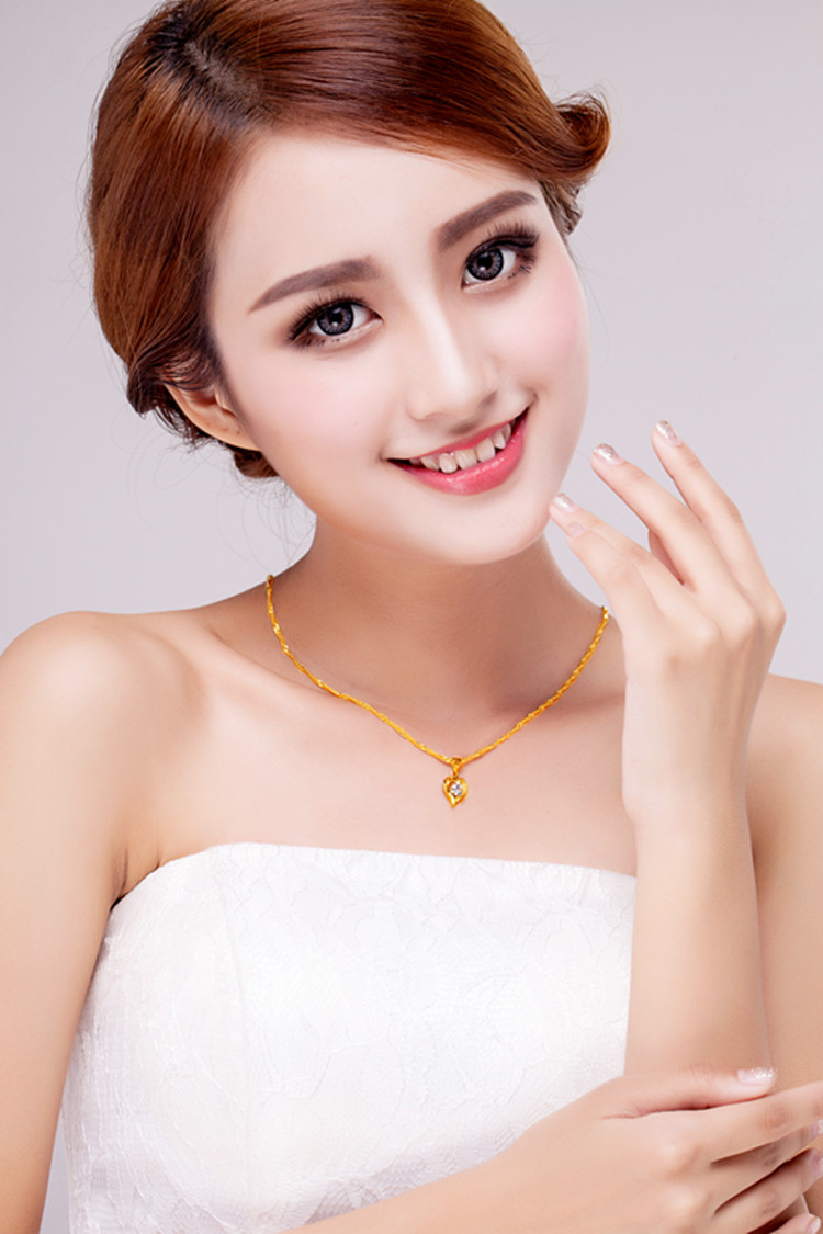 正品新款24k黄金项链女款锁骨链心心相印吊坠999足金礼物