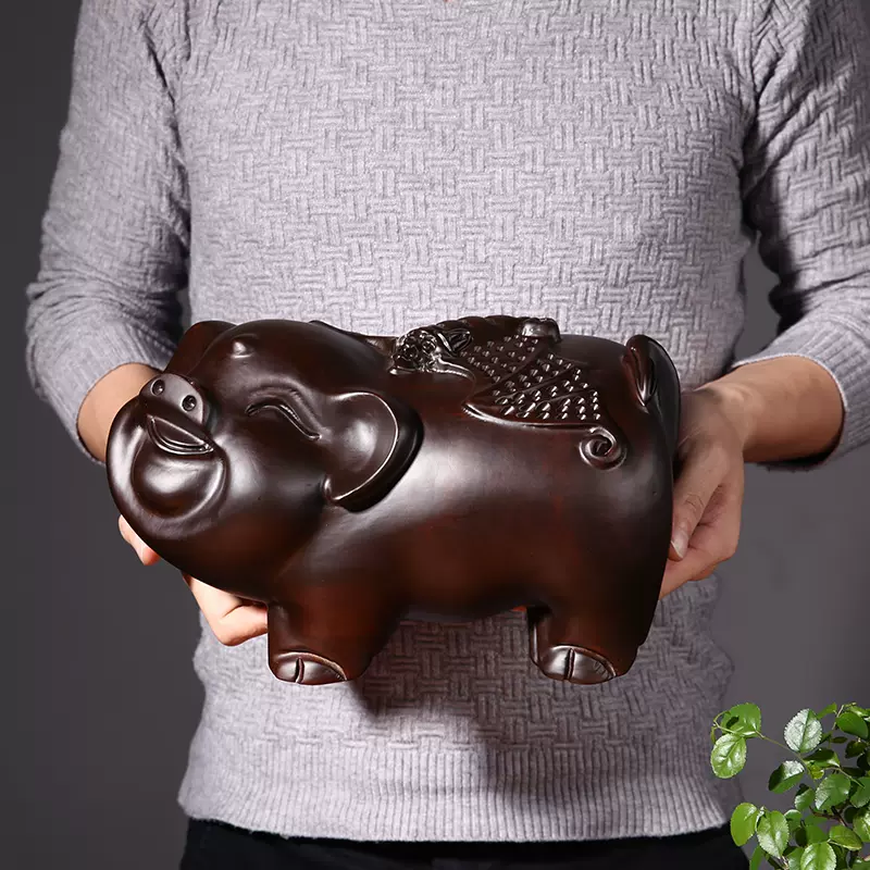 黑檀木雕福猪摆件十二生肖猪摆件招财猪幸福猪中式木质红木工艺品-Taobao