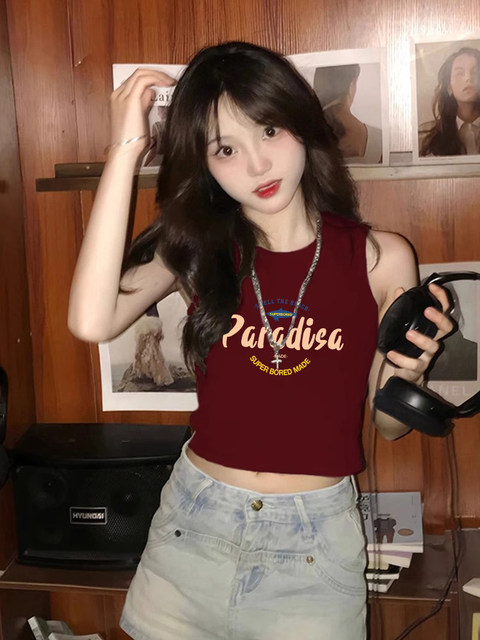 Pure desire to be chic and unique American retro girl short navel cage small vest outside wearing slim sleeveless top women
