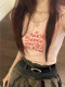 Girls sweet pink vest suspender women's summer outerwear design sense hollow letter printing slim fit sleeveless short top