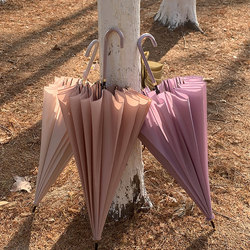 16-Rib Women's Umbrella, Long Handle, Large Size, Double Reinforced, Thickened, Sturdy, Wind-Resistant Storm Umbrella, Gradient Curved Handle, Large Umbrella