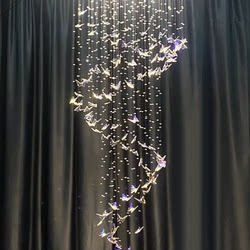 Rotating Staircase Chandelier for Duplex Buildings, Living Room Hollow Villa Light, Loft Open Space Hotel Butterfly Crystal Decorative Light