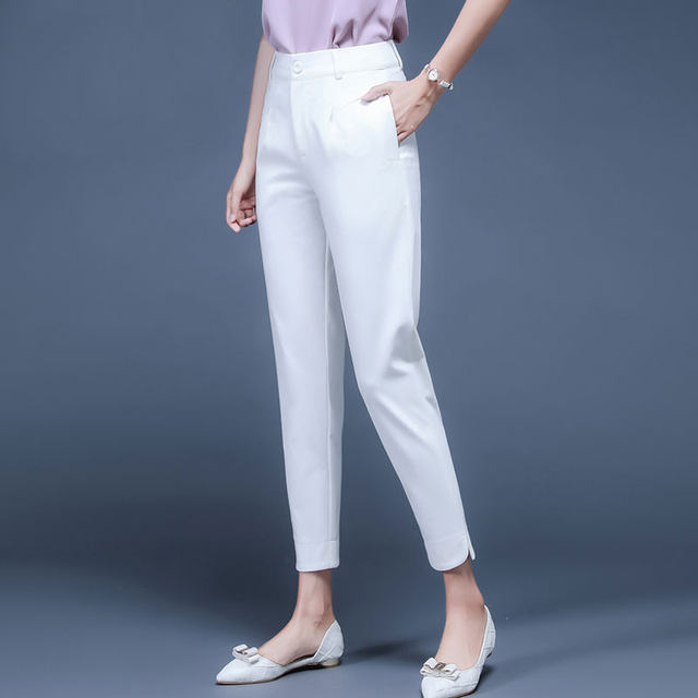 White pants for women's spring and summer 2025 new Harlan cropped pants loose and versatile to make them look slim and carrot casual pants
