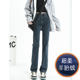 Blue and gray straight-leg jeans for women, high-waisted and slim, 2025 spring and autumn new floor-length cigarette pants plus velvet narrow version wide-leg pants