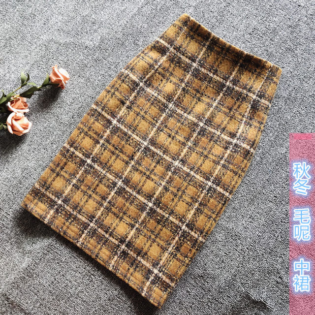 Mao woolen plaid skirt female autumn and winter retro plaid skirt A sub -skirt high -waisted hip straight skirt one -step skirt