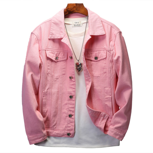 Spring and Autumn Pink Denim Jacket Men's Trendy Brand Slim Korean ...