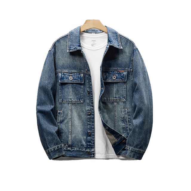 American retro workwear denim jacket for men in spring and autumn, high ...