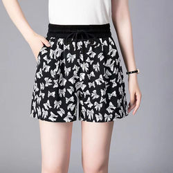 Ice Silk Shorts for Women, Summer Printed Loose Fit, Plus Size, High Waist, Slimming, Wide Leg, Casual Sports Shorts, Knee-Length Shorts, Hot Pants