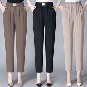 Bingshi pants, girls in summer, thin waist high waist looseness, nine -point mother Haron pants straight casual pants cool pants
