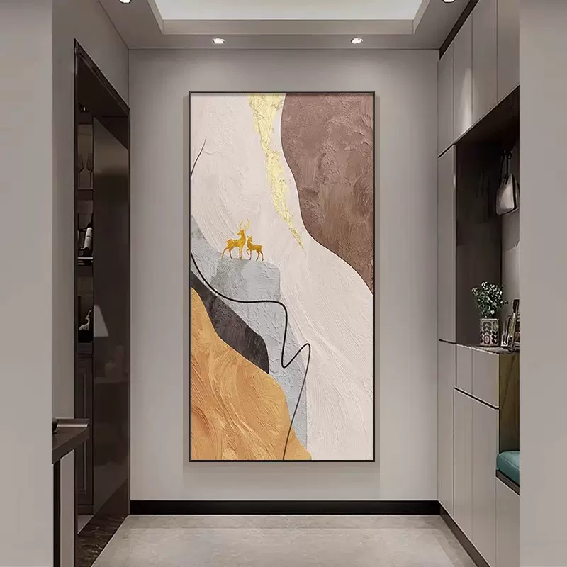 抽象玄关装饰画入户正对门走廊过道客厅挂画轻奢高级
