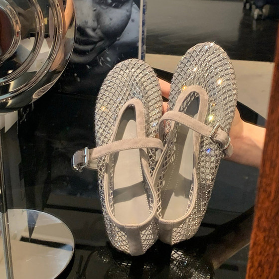 
Mesh hollow breathable one-word strap with beautiful toe sandals for women 2026 new summer flat shoes Mary Jane shoes