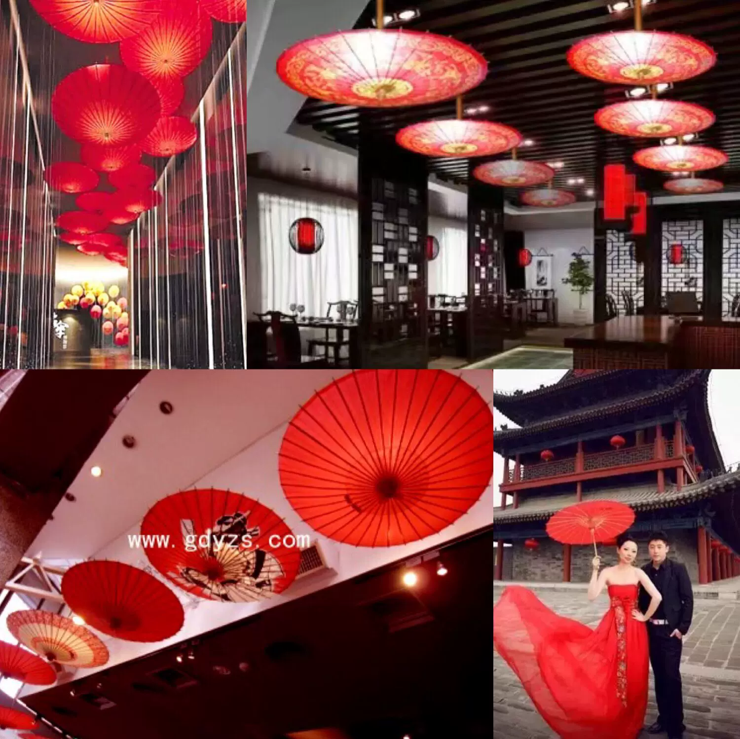 紅色油紙傘中式古典風格飯店茶樓裝飾懸吊式天花板傳統喜慶結婚