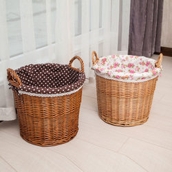 Wicker Storage Basket, Rattan Dirty Clothes Storage Basket, Large Round Woven Storage Basket, Fabric Storage Bin