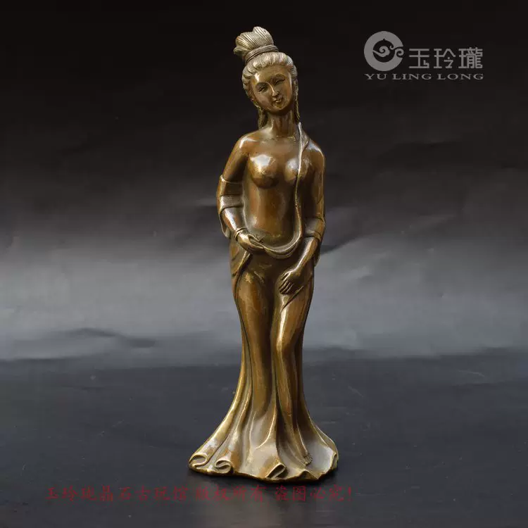 人物铜像小摆件黄铜雕铸仕女美女铜摆饰仿古铜艺铜雕人像古玩铜器-Taobao
