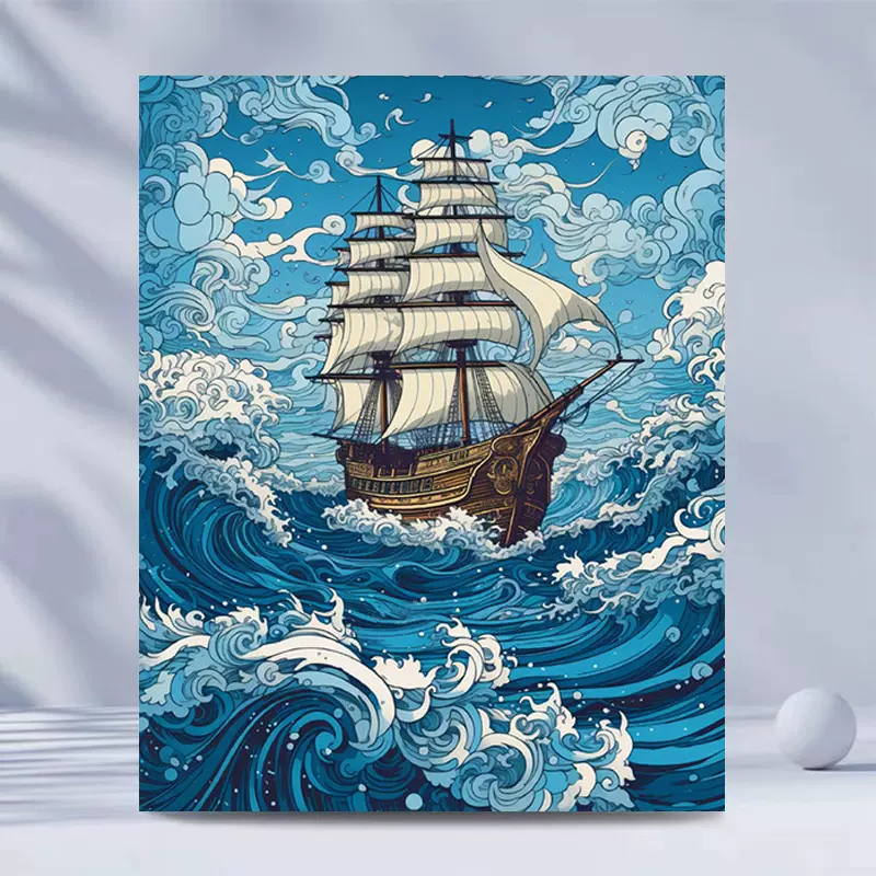 乘风破浪励志数字油画一帆风顺海上风景手工diy填色涂色手绘油画-Taobao