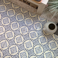 200X200 French-Style Retro Blue and White Porcelain Small Floral Tiles for Restaurant, Guesthouse, Bathroom, Kitchen, Balcony, All-Ceramic Floor Tiles