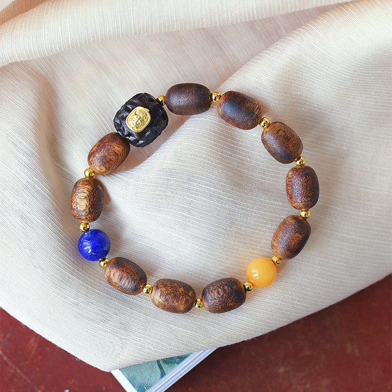 
Natural nanmu agarwood old bead bracelet irregular shape bracelet men and women cultural lapis lazuli sandalwood jewelry