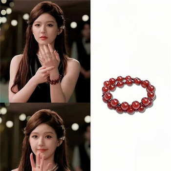 Star Zhao Lusi's same style natural red agate round bead two-circle bracelet Women's agate chalcedony bracelet gift