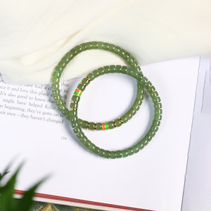 
Natural Hetian jade sapphire clear water straight cut tablet beads original matching bracelet men's and women's jade bracelet jewelry