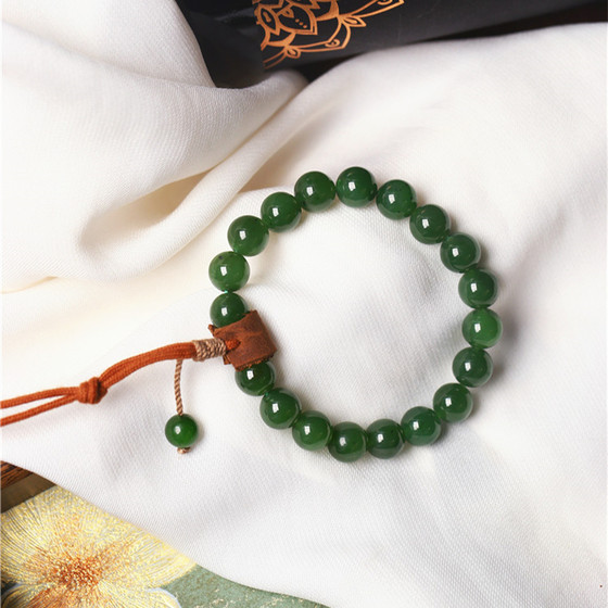 
Natural Russian jasper, old material, spinach green round beads, original matching bracelet, jade jewelry for men and women