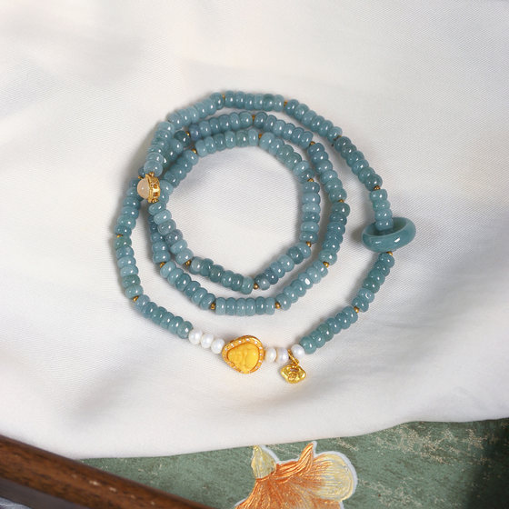 
Natural Grade A Jade Dangerous Material Blue Water Plate Beads Original Matching Three Circle Bracelet Women's Jadeite Bracelet Jewelry