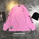 2023 new autumn and winter pink printed arm pockets decorated with cross loose oversize off-shoulder long-sleeved T-shirt