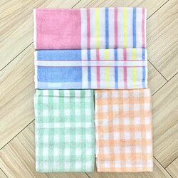 Ten Pieces of  Sailboat Double Brand 1048t Children's and Adult Mercerized Cotton Towels with Plaid and Striped Patterns, Meida