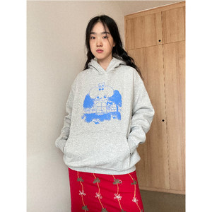 
Manster Species Summer Night Breeze Original Time Velvet Hooded Sweatshirt Original Design Cartoon Fun Loose Women