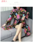 Áo gió 2 mặt lụa nhăn cao cấp Hàn Quốc dành cho mẹ trung niên in hình áo khoác nữ phong cách dân tộc đồ ngủ trung niên Phụ nữ cao cấp