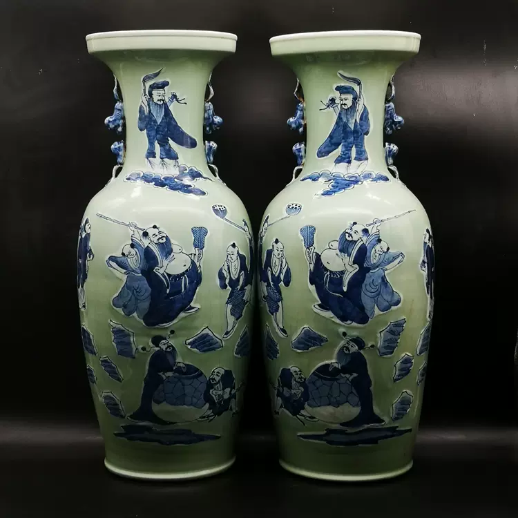 豆青釉陰刻花紋瓶 中国美術 中国古玩