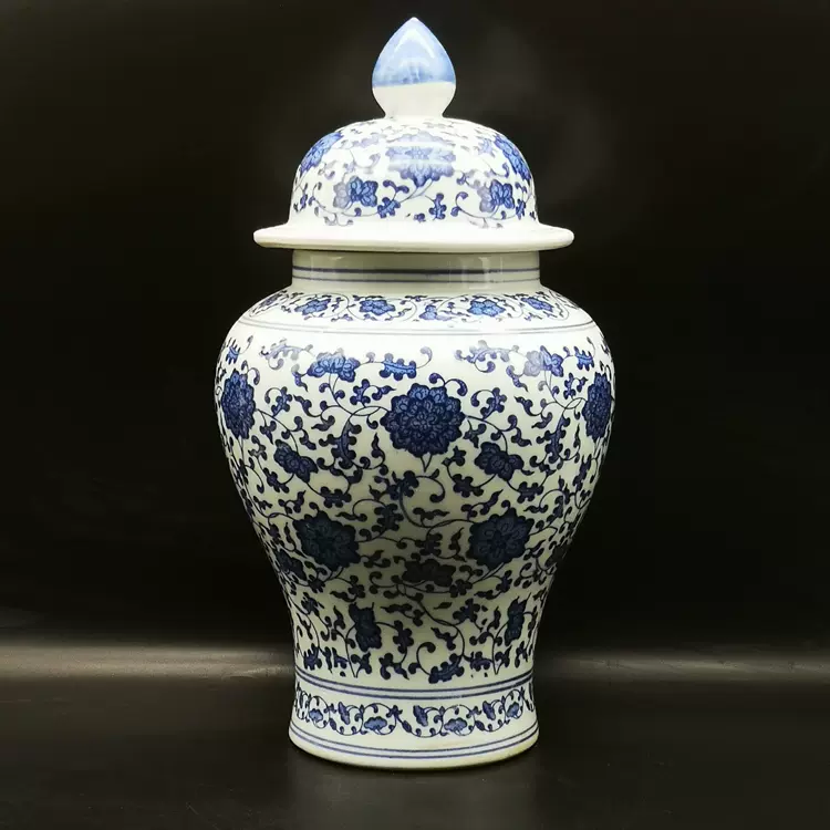 清康煕青花穿花麒麟紋将軍缶陶磁器 装飾品 現代工芸品 美術品 置物-