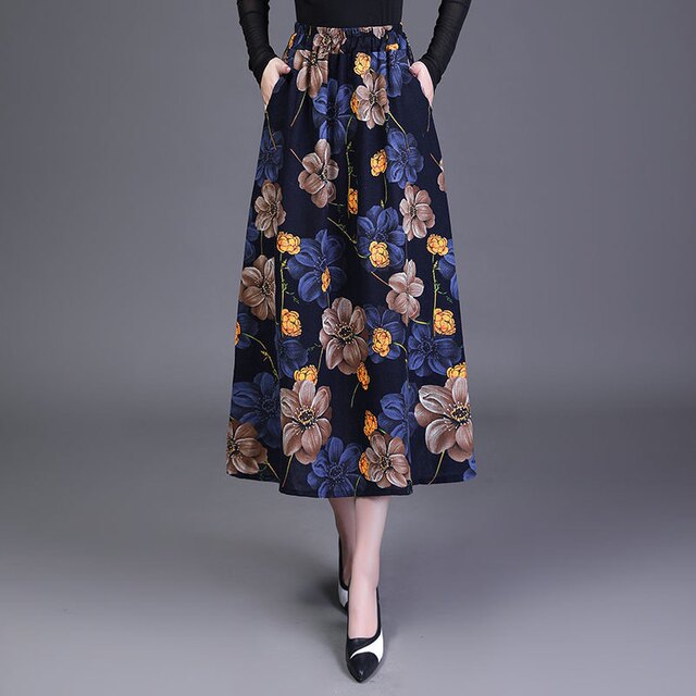Large size linen retro long skirt dancing skirt for women summer mid-length high waist A-line slim literary A-line skirt