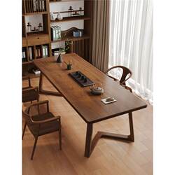Walnut tea table and chair combination solid wood desk living room tea table light luxury modern office desk home log large table
