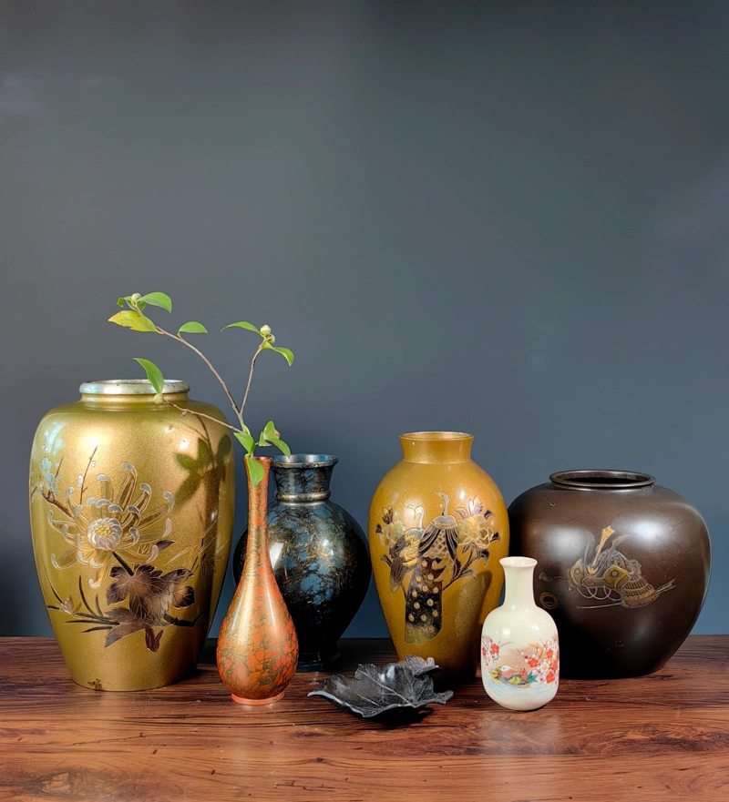 日本高岗铜器铜瓶复古凤凰纹大花瓶摆件客厅中式插花装饰花器超大-Taobao