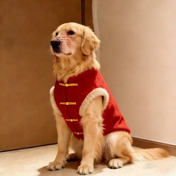 New Year Chinese Tang Suit Pet Clothing New Year Red Chinese-Style Dog Coat Plush Fleece Thickened Golden Retriever Warm Clothing