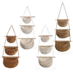 Wall-Mounted Storage Rack with Cotton Rope, 3-Layer Hanging Storage Rack for Miscellaneous Items, Hanging Storage Bag