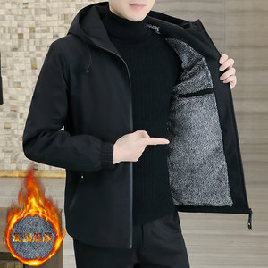 Men's jacket autumn and winter new trend hooded plus velvet coat men's casual sports jacket autumn outdoor trench coat men